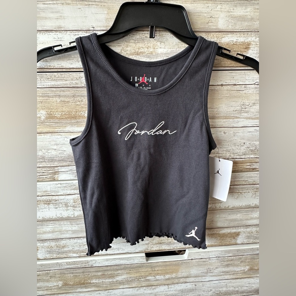 🏀 Nike Jordan Girls Ribbed Crop Tank Top Charcoal NWT Size L (12–13Y)